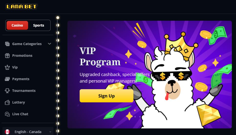 Visit Lamabet homepage and explore casino sports sections